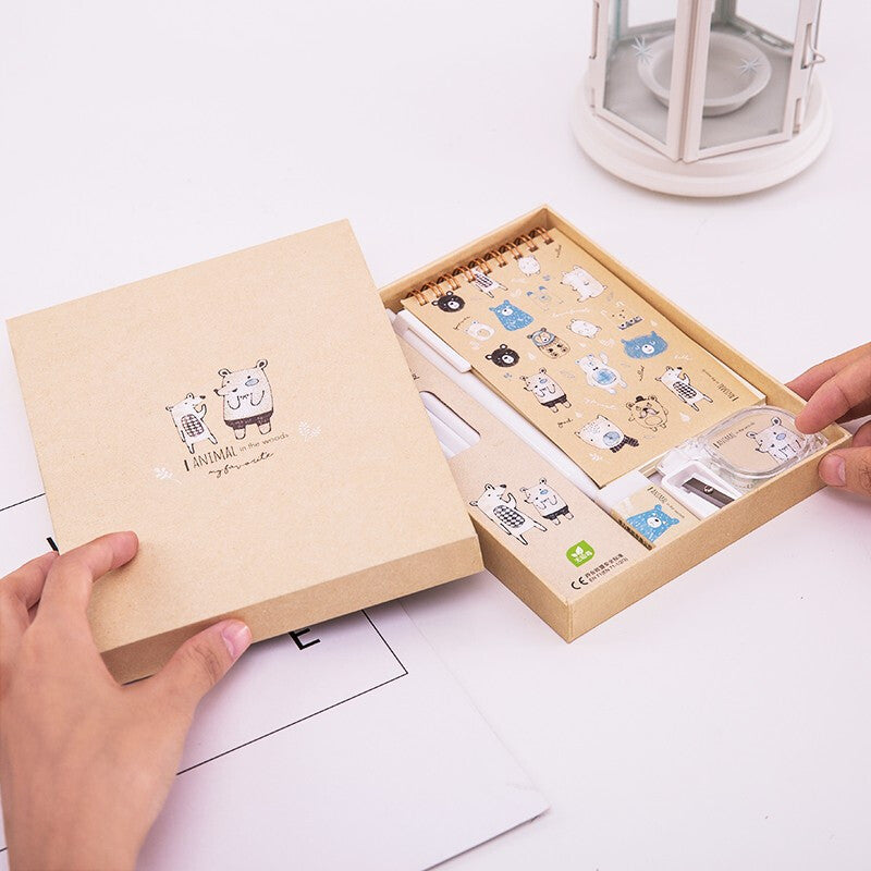 Deli 68886A/68886B Student Stationery Gift Box Set Coil Notebook Pencils Gel Pen Correction Tape Eraser School Stationery Supplies