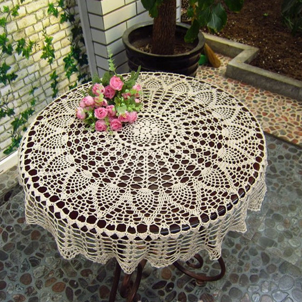 80cm White Hand Crochet Tablecloth Table Runner Desk Cover Topper Pineapple Floral Wedding Decor
