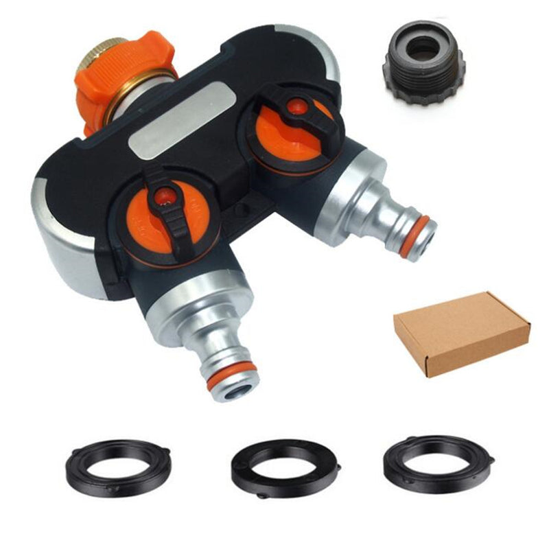 Universal 2 Way Hose Faucet Manifold Water Segregator for 3/4" 1/2" Garden Tap Splitter Water Pipe Divider Hose Quick Connector Nozzle Shut Off Control EU/US Standard