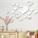 Honana DX-Y2 16Pcs Cute Silver DIY Heart Mirror Wall Stickers Home Wall Bedroom Office Decor
