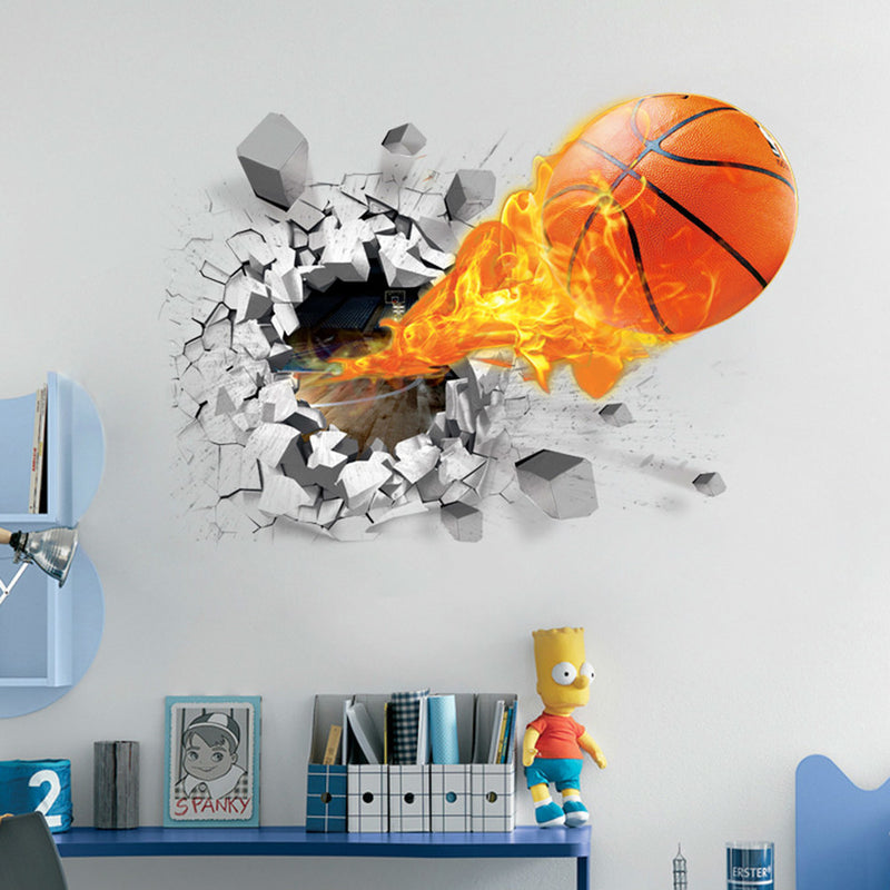 Fashion 3D Basketball Wall Sticker Green Poster Art Stickers Kids Rooms Home Decoration Accessories