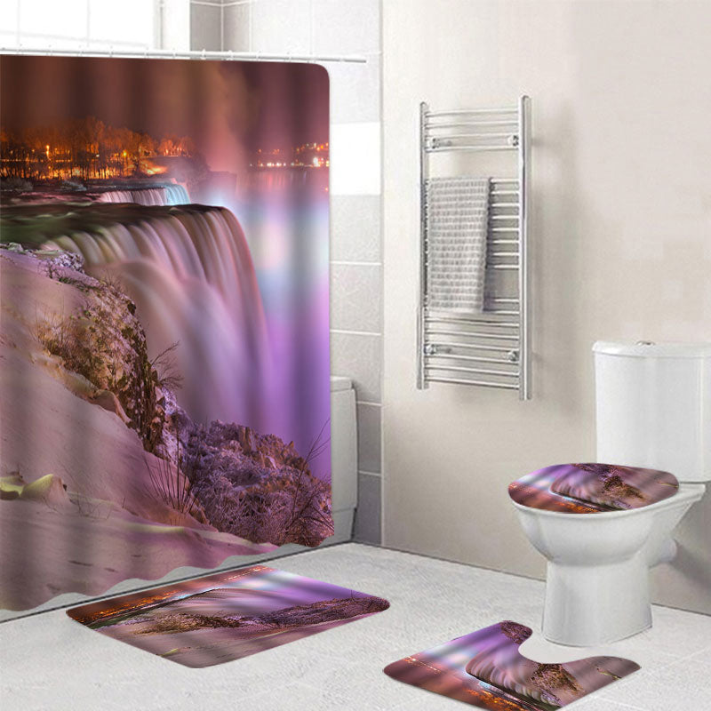Waterproof Printing Waterproof Bathroom Shower Curtain Toilet Cover Mat Set
