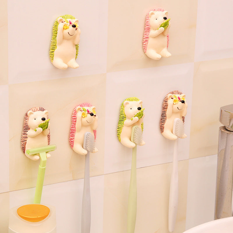 Honana BX Resin Shy Hedgehog Toothbrush Suction Holder Wall Mount Plug Socket Organizer Sundry Key