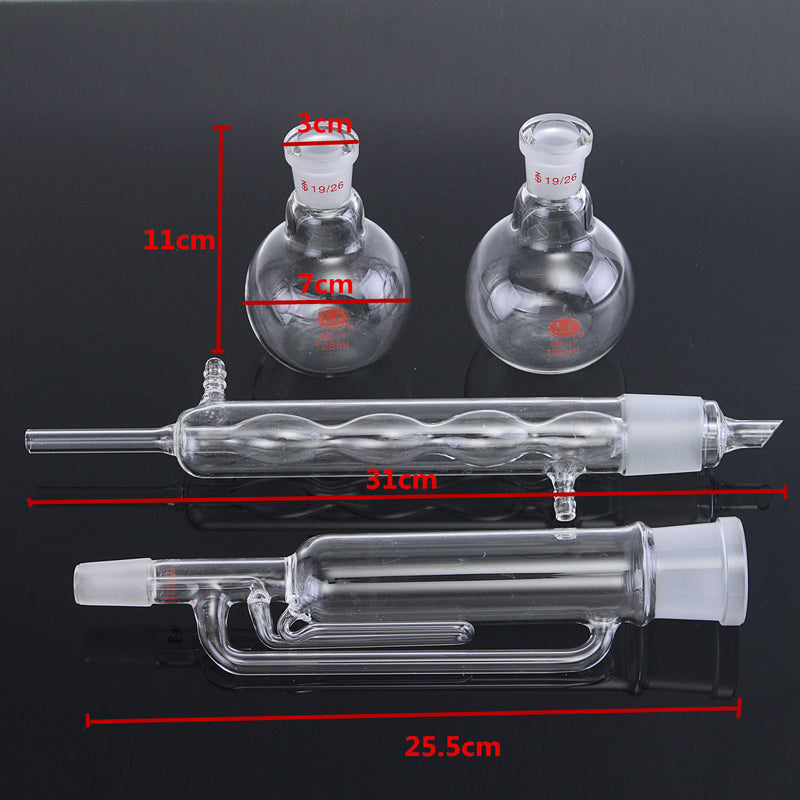 125ml Glass Soxhlet Extractor Kit Condenser and Extractor with 2x125ml Flask