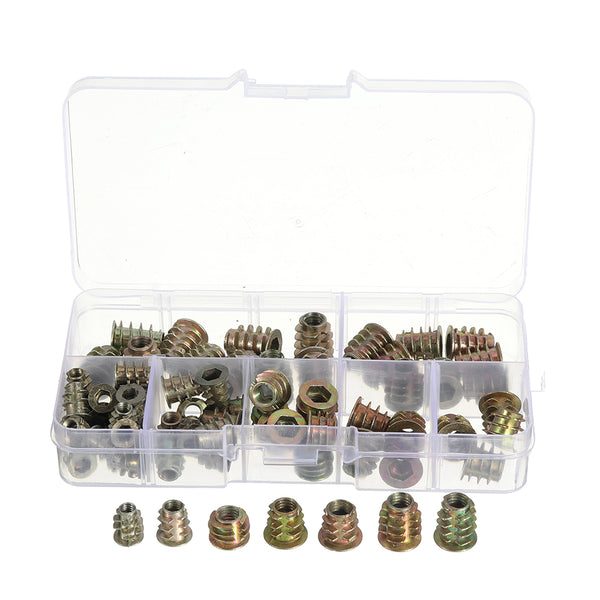 Suleve MXZN1 70Pcs M4/M5/M6 Zinc Alloy Wood Furniture Hex Socket Drive Head Threaded Insert Nut Internal and External Nut 8-15mm