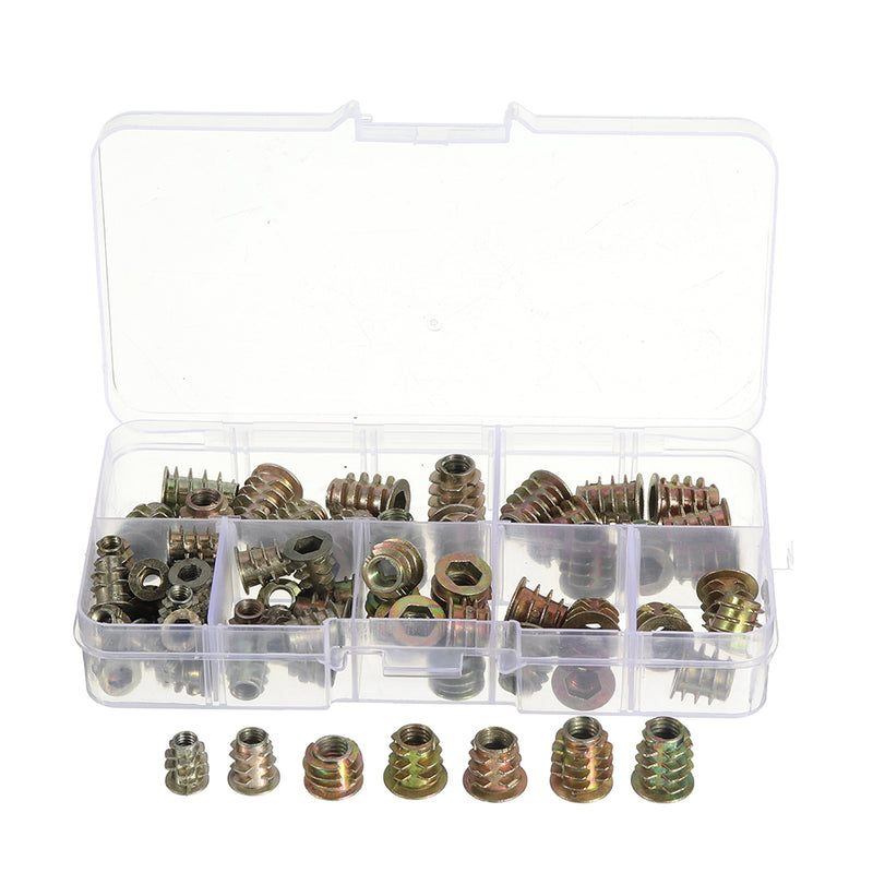 Suleve MXZN1 70Pcs M4/M5/M6 Zinc Alloy Wood Furniture Hex Socket Drive Head Threaded Insert Nut Internal and External Nut 8-15mm