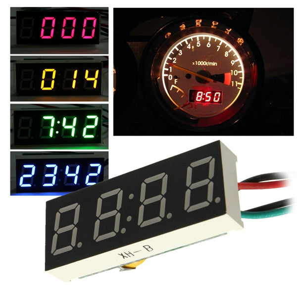 DC 7-30V Digital LED Clock For Car Truck Motorcycle Motor 24 Hour Time