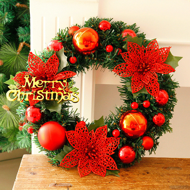 30cm Christmas Wreath Dense Pine Needles Merry Christmas Letters Rattan Door Wreath Decorations