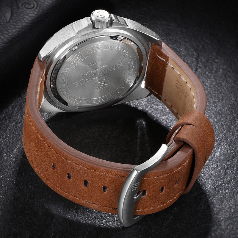 NAVIFORCE 9104 Genuine Leather Quartz Watch Casual Style Male Wristwatch
