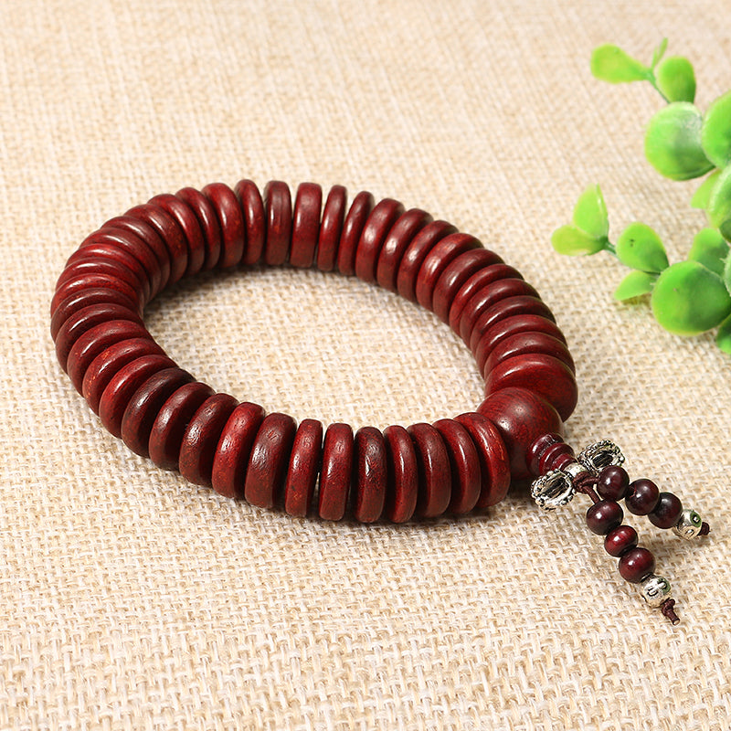 Natural Siam Rosewood Beads Buddha Bead Elastic Bracelet for Women Men
