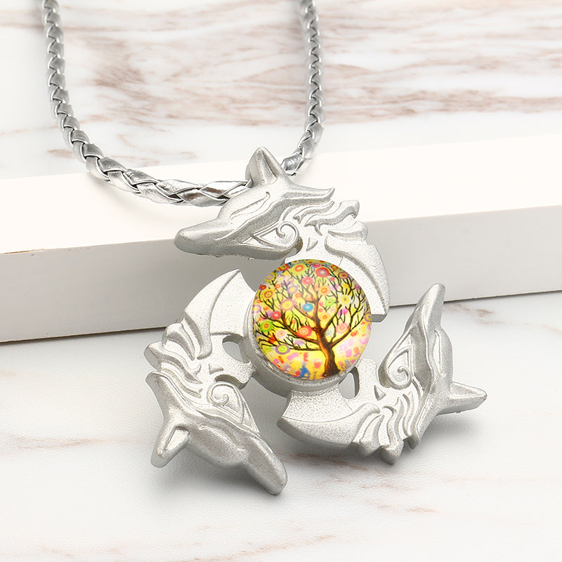 Unisex Fidget Spinner Dragon Necklace Pendant Necklace for Men Women