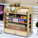 Wooden File Books Holder Bookshelf Desktop Organizer Storage Shelf File Tray Pen Pencil Holder Office School Home Supplies