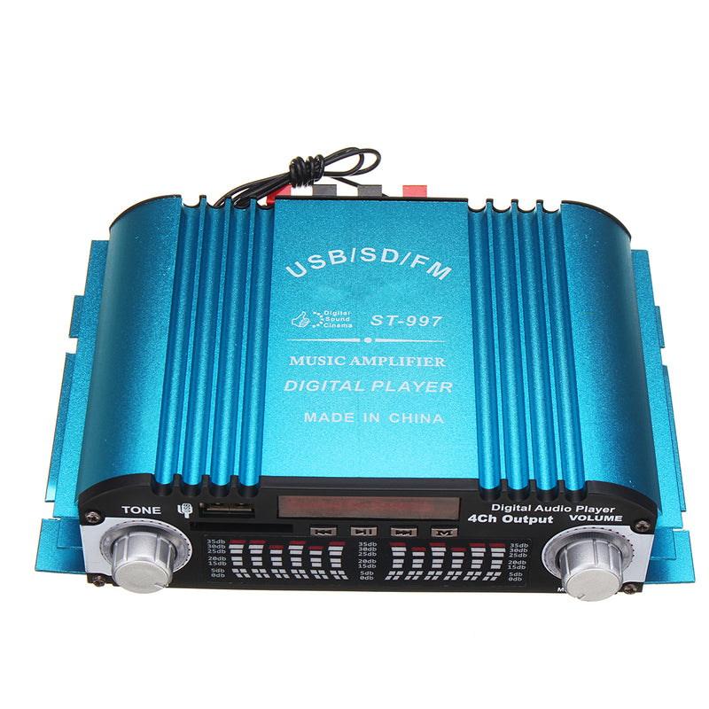 360W DC 12V Digital Audio Stereo Amplifier 4CH USB SD FM + Remote Control