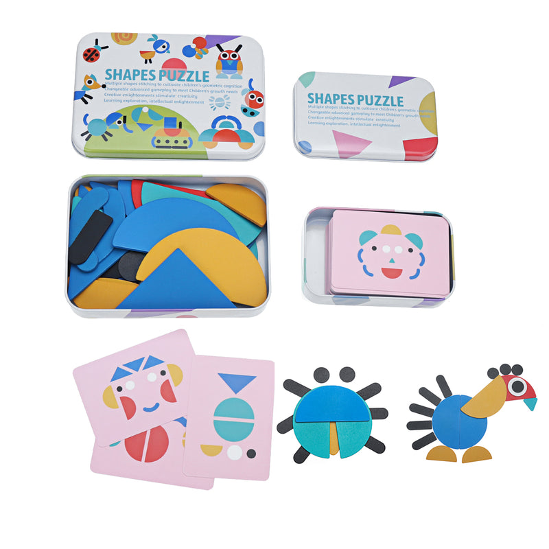 36Pcs Kids Wooden Pattern Blocks Set Geometric Shape Puzzle Jigsaw Toy