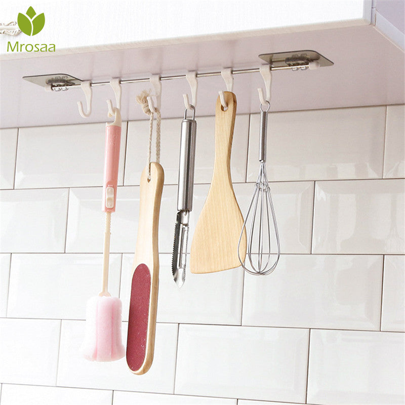 Stainless Steel 6-Link Hook Multi-Function Adjustable Kitchen Storage Six-Row Hook Home Hook