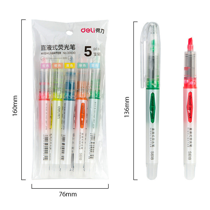 XIAOMI Ecosystem Deli 33530 5 Pcs/set Highlighter Fluorescent Pens Marker Pen Stationery Office School Supplies