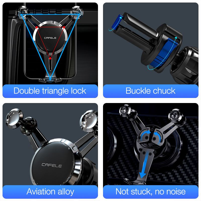Cafele Aluminum Alloy Gravity Linkage Air Vent Car Phone Holder Car Mount for 4.7-6.5 Inch Smart Phone for iPhone for Samsung Xiaomi