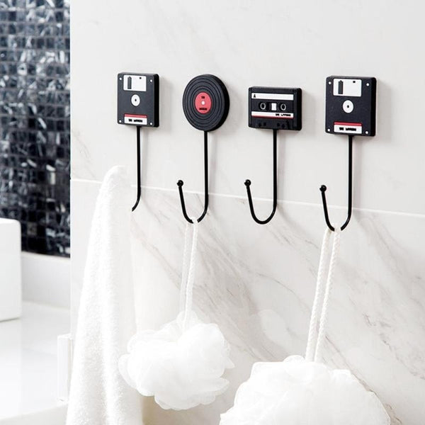 4Pcs/3Ps/2Pcs/1Pc Retro Style Tape Disk Records Style Vintage Wall Door Hook For Clothes Coat Hat Bag Towel Bath Hanger