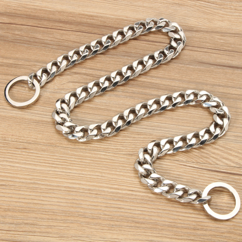 Silver Cuban Curb Link Stainless Steel Dog Chain Pet Training Collar Choker Dog Traction Rope