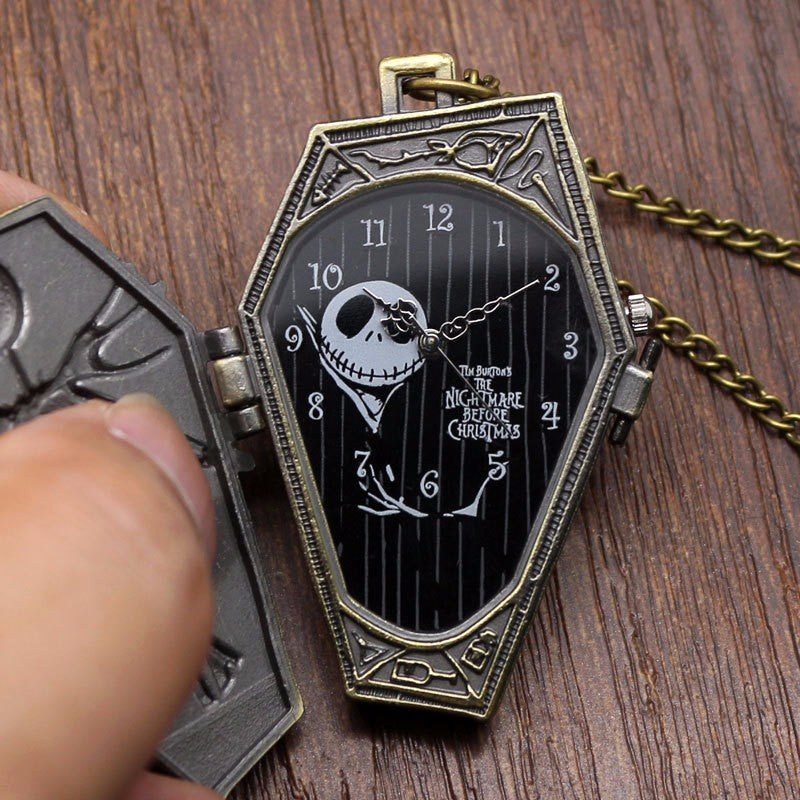 DEFFRUN Nightmare Before Christmas Quartz Pocket Watch Retro Antique Pendant Necklace Children Gift
