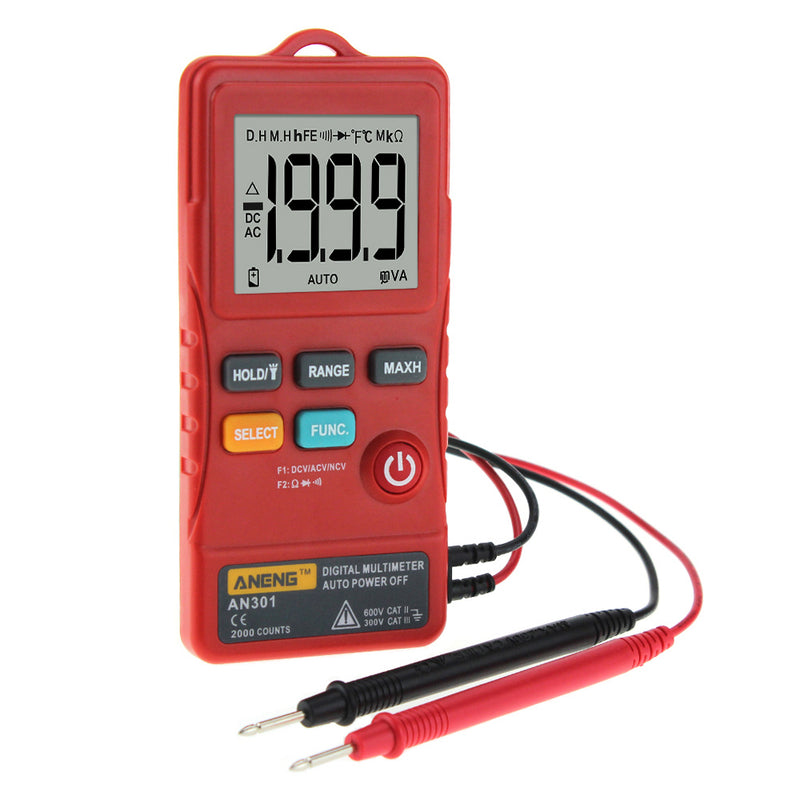 ANENG AN301 True RMS 1999 Counts Push Button Card Digital Multimeter With Flashlight
