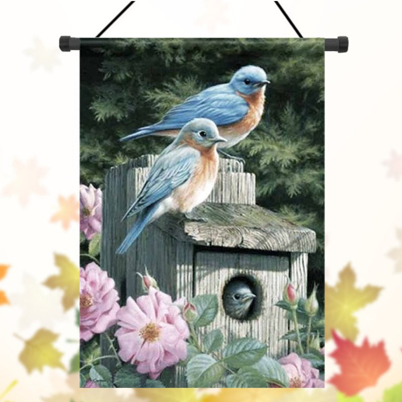 28''x40'' Bluebirds Spring Season Welcome House Garden Flag Yard Banner Decorations