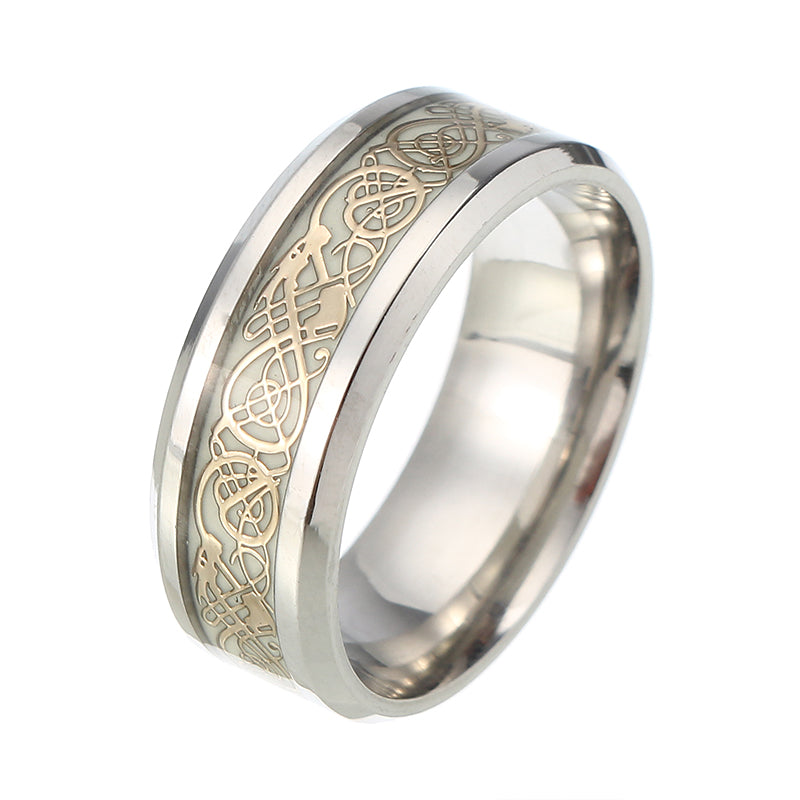 Fashion Luminous Stainless Steel Finger Ring Dragon Pattern Punk Gift for Men