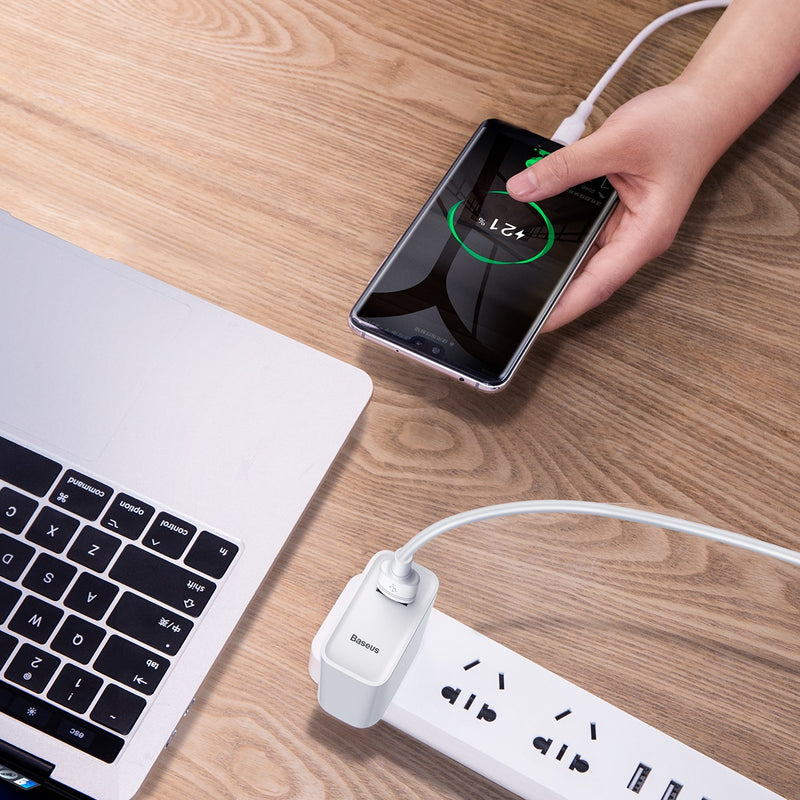 Baseus GS-QC571A 22.5W 5A QC3.0 Foldable Smart Quick Charge USB Charger with 5A Data Cable for Samsung S10+ Redmi K30 5G Tablet Notebook