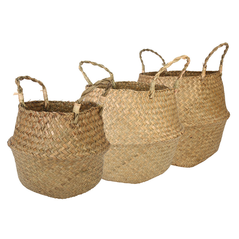 Garden Flower Pot Seagrass Belly Basket Storage Plant Pot Foldable Seeding Nursery Decoration Bag