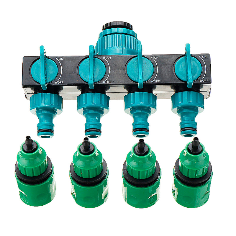 Universal 4 Way Garden Hose Splitter Tap Manifold for 1/2" 3/4" 1" Garden Faucet Shut Off Connector Water Pipe Divider Hose Quick Adapter Outdoor Irrigation