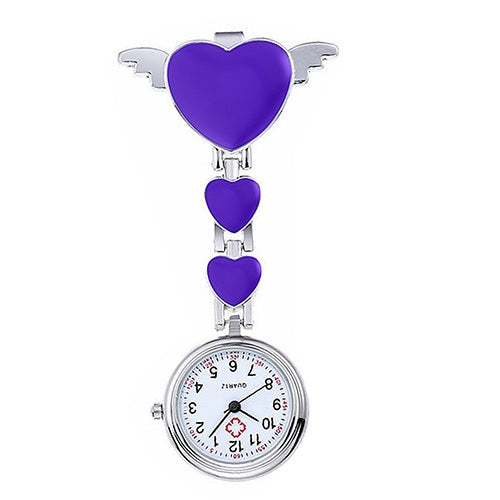 Women Sweet Heart Wing Metal Nurse Watch Pendant Clip Watch