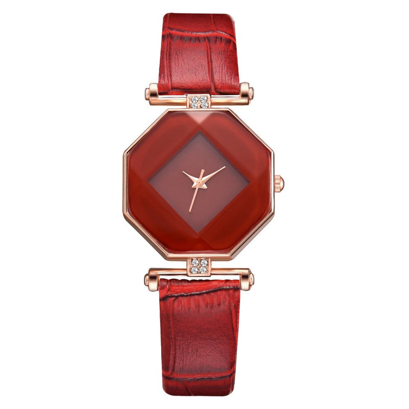 Fahion Diamond Mirror Watch Ladies Dress Ultra-thin Leather Women Quartz Watch