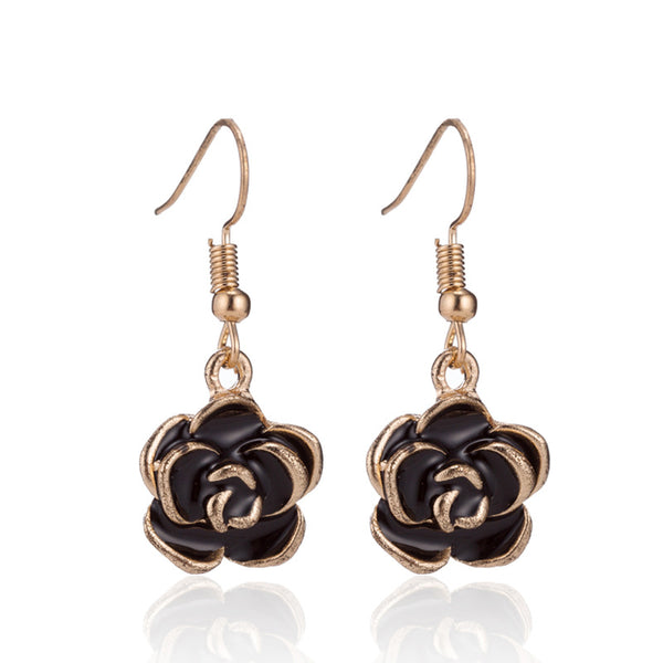 Retro Black Rose Flower Ear Drop Alloy Women  Elegant Accessories Earring