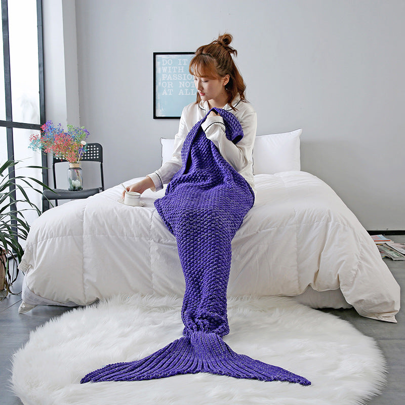 Knitted Handmade Mermaid Tail Blankets Yarn Crochet Mermaid Blanket Kids Throw Wrap Super Soft Sl