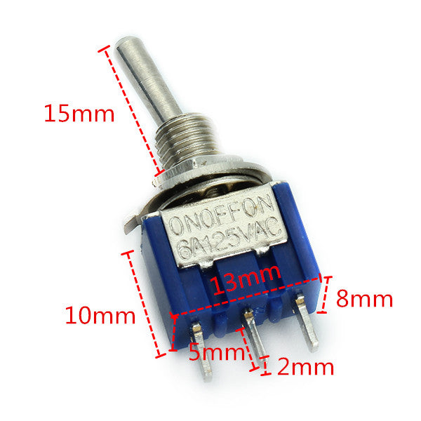 Wendao MTS-103 AC 125V 6A 3 Pins Toggle rocker Switch ON/OFF/ON SPDT 10pcs