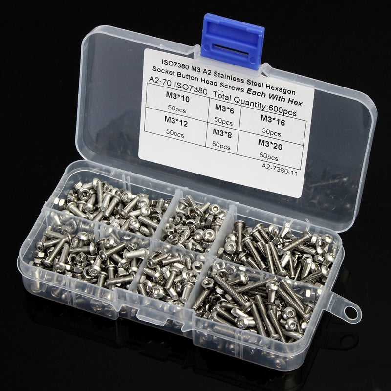 600Pcs M3 Stainless Steel Hex Socket Allen Bolt Assorment with Nuts