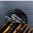 Titanium Steel Men's Feather Multi-layer Stainless Steel Braided Leather Bracelet