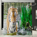 1.8M Bath Bathroom Decor Shower Curtain Set Tiger Lion Prints Polyester 12 Hook