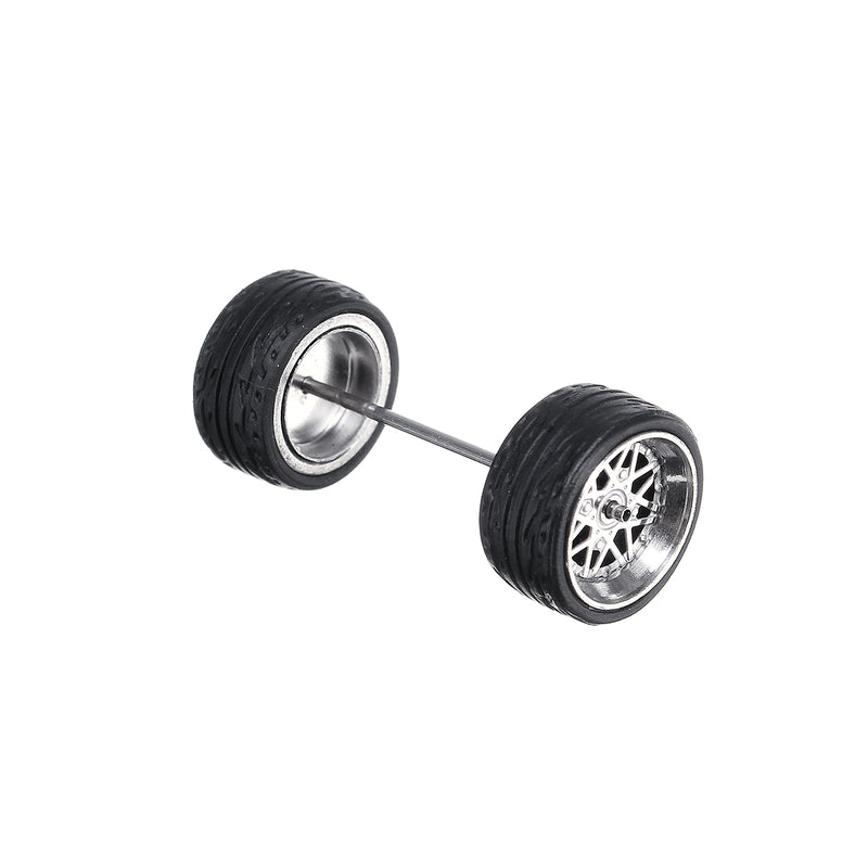 4Pcs Wheels Alloy Rubber Tire Axle Brake Disc for 1:64 Hot Wheel Tomy Car Model