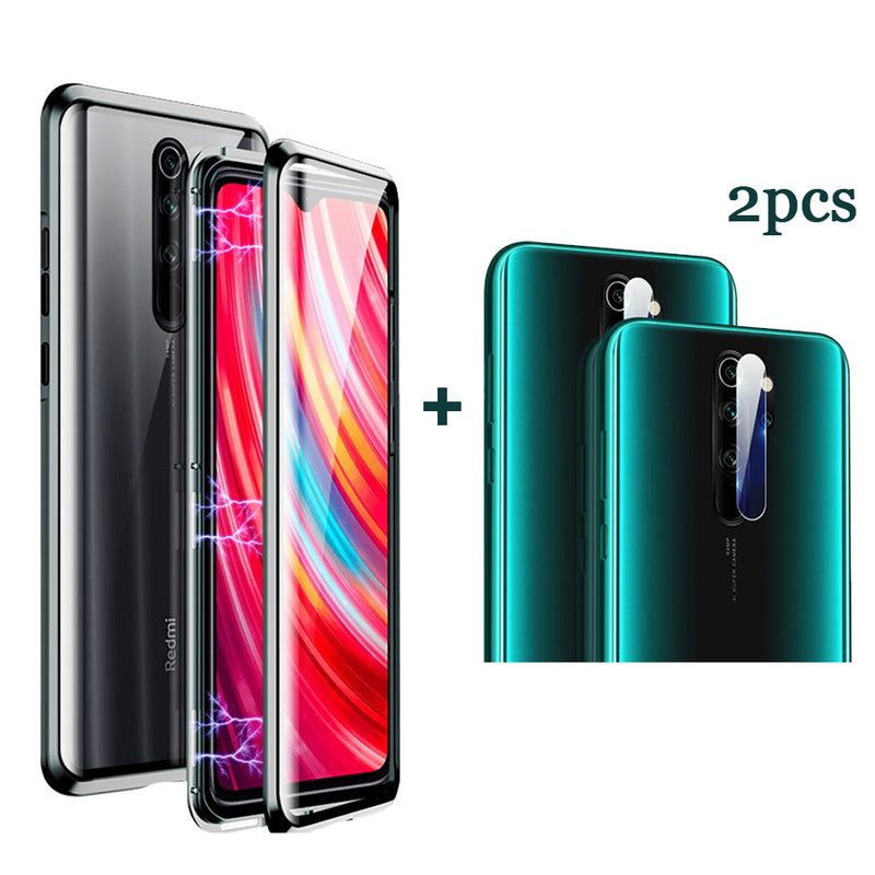 Bakeey Black Double-sided Tempered Glass Magnetic Adsorption Protective Case + 2PCS Soft Tempered Glass Phone Lens Protector for Xiaomi Redmi Note 8 PRO