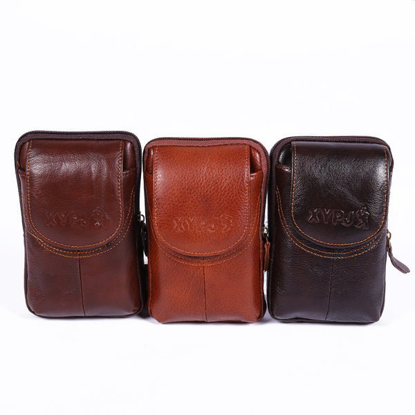 Outdoor Vertical Retro Leather Men Waist Pack Multifunction Zip Coin Purse Portable Phone Bag