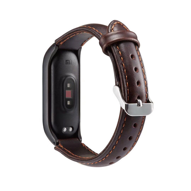 Solid Crazy Horse Pattern Leather Watch Band Watch Strap Replacement for Xiaomi Miband 4