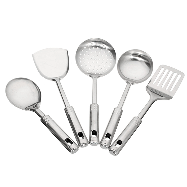 5Pcs Stainless Steel Cooking Set Spoon Colander Shovel Kitchen Cooking Tools