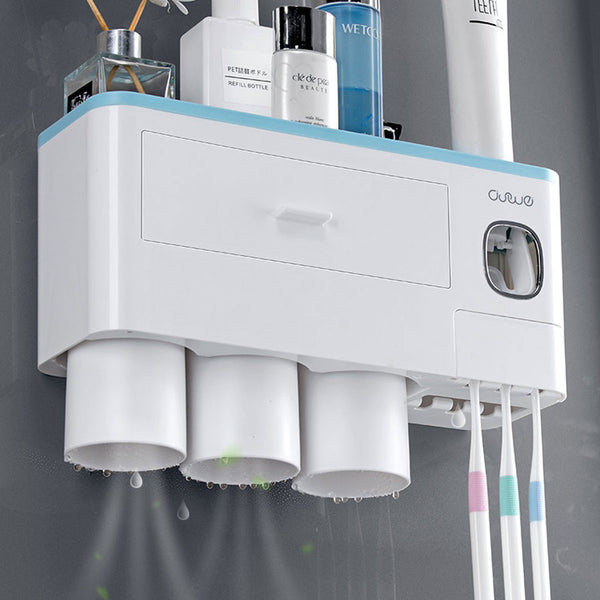 Wall Mount Adsorption Toothbrush Holder Inverted Cups with Toothpaste Squeezer