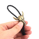 Punk Zinc Alloy Ox Head Skull Necklace Men's Adjustable Lariat Leather Clothing Accessory
