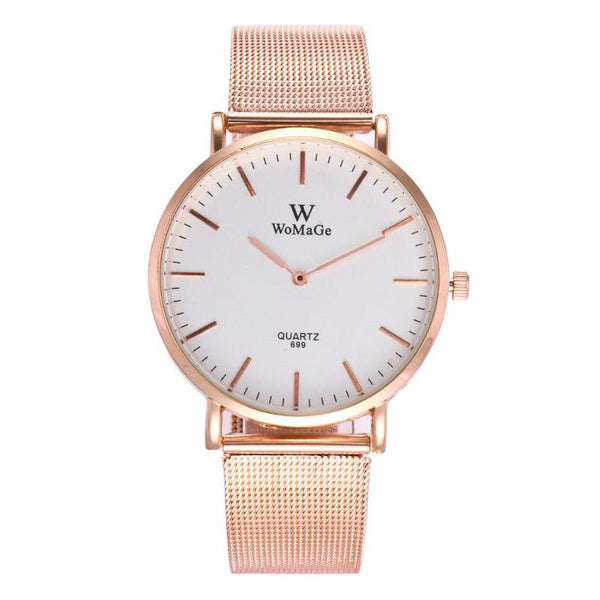 Fashion Couple Quartz Watch Casual Rose Gold Mesh Band Wrist Watch