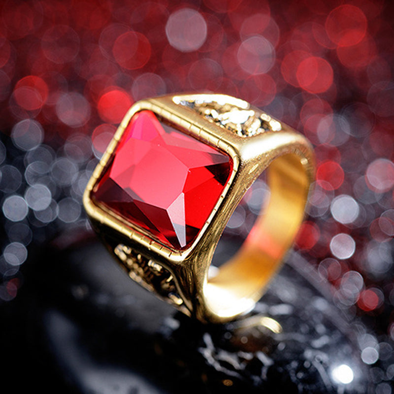 Personality Infertile Stainless Steel 316L Glass Stone Maple Leaf Ring