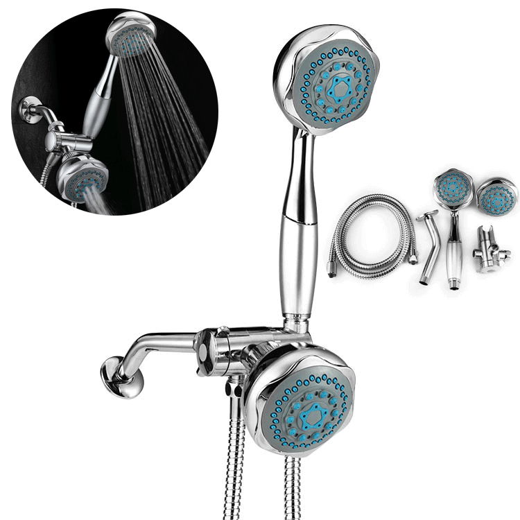 Multifunction Double Head Top Rainfall Shower Head Set with Three Ways Water Valve