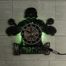 Motorcycles Skull Vinyl Record Wall Clock With LED Illumination Motorbike Biker Skull Wall Hanging Decorative Lighting