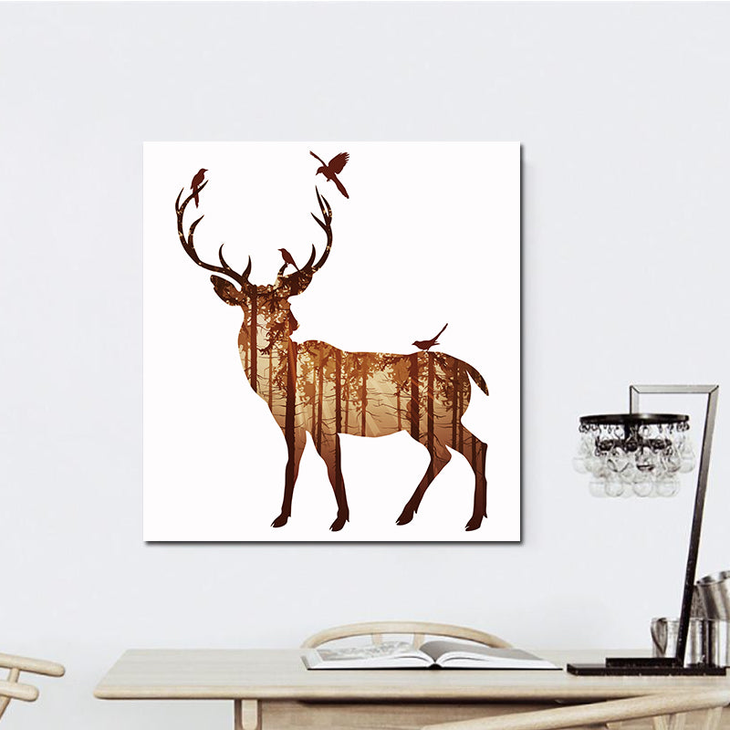 Miico Hand Painted Oil Paintings Simple Style-B Side Face Deer Wall Art For Home Decoration Painting